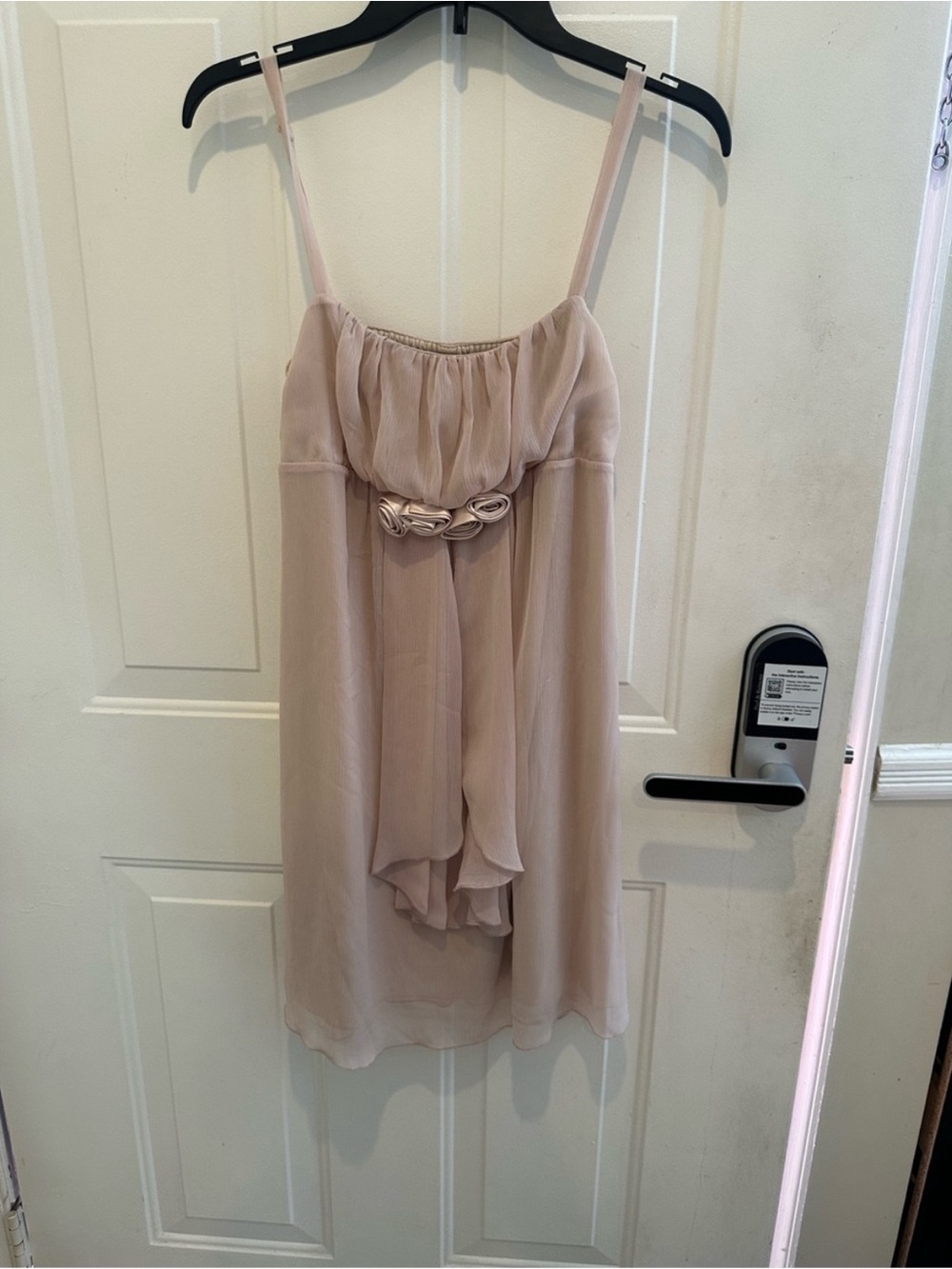 Women's Blush Chiffon Slip Dress with Rosette Detail